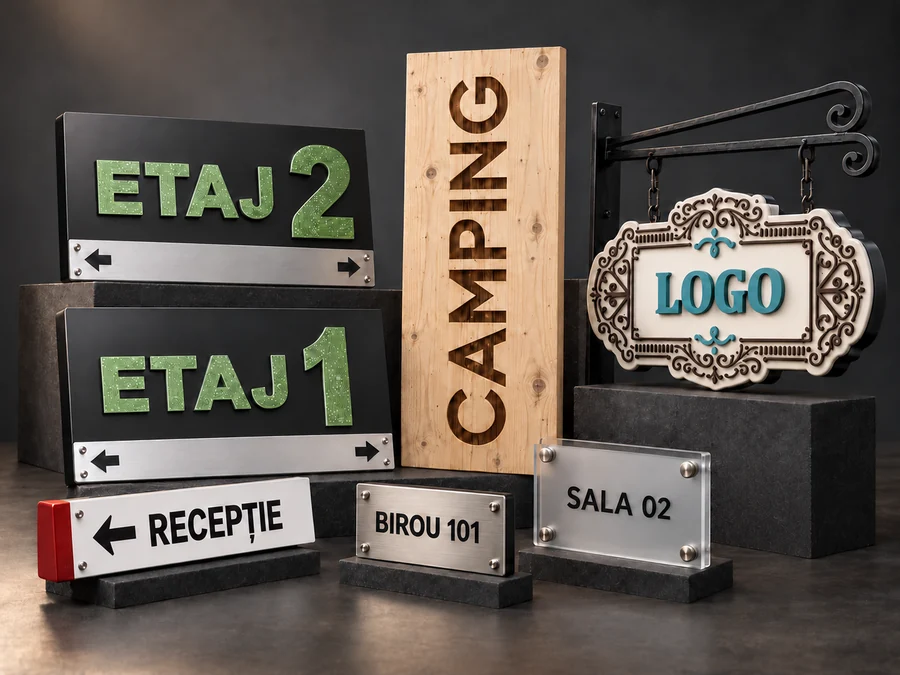Colecție de panouri de etaj, firmă decorativă, panou din lemn gravat și plăcuțe pentru încăperi