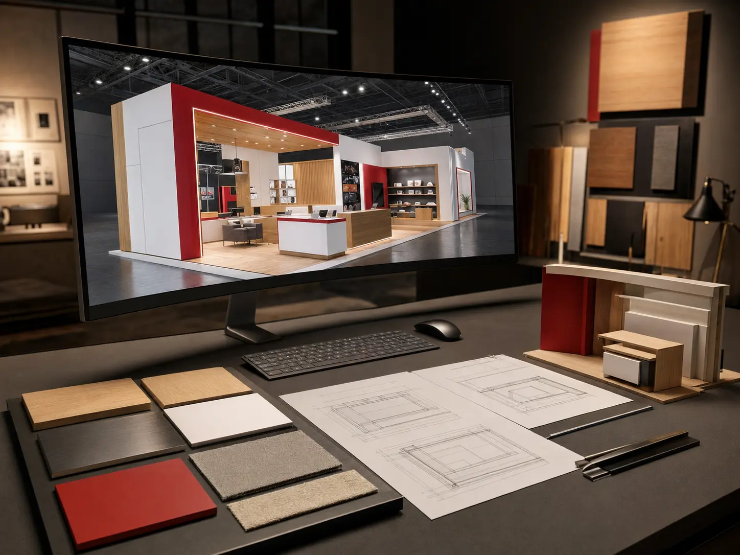 Proiect de stand expozițional prezentat într-un studio de design