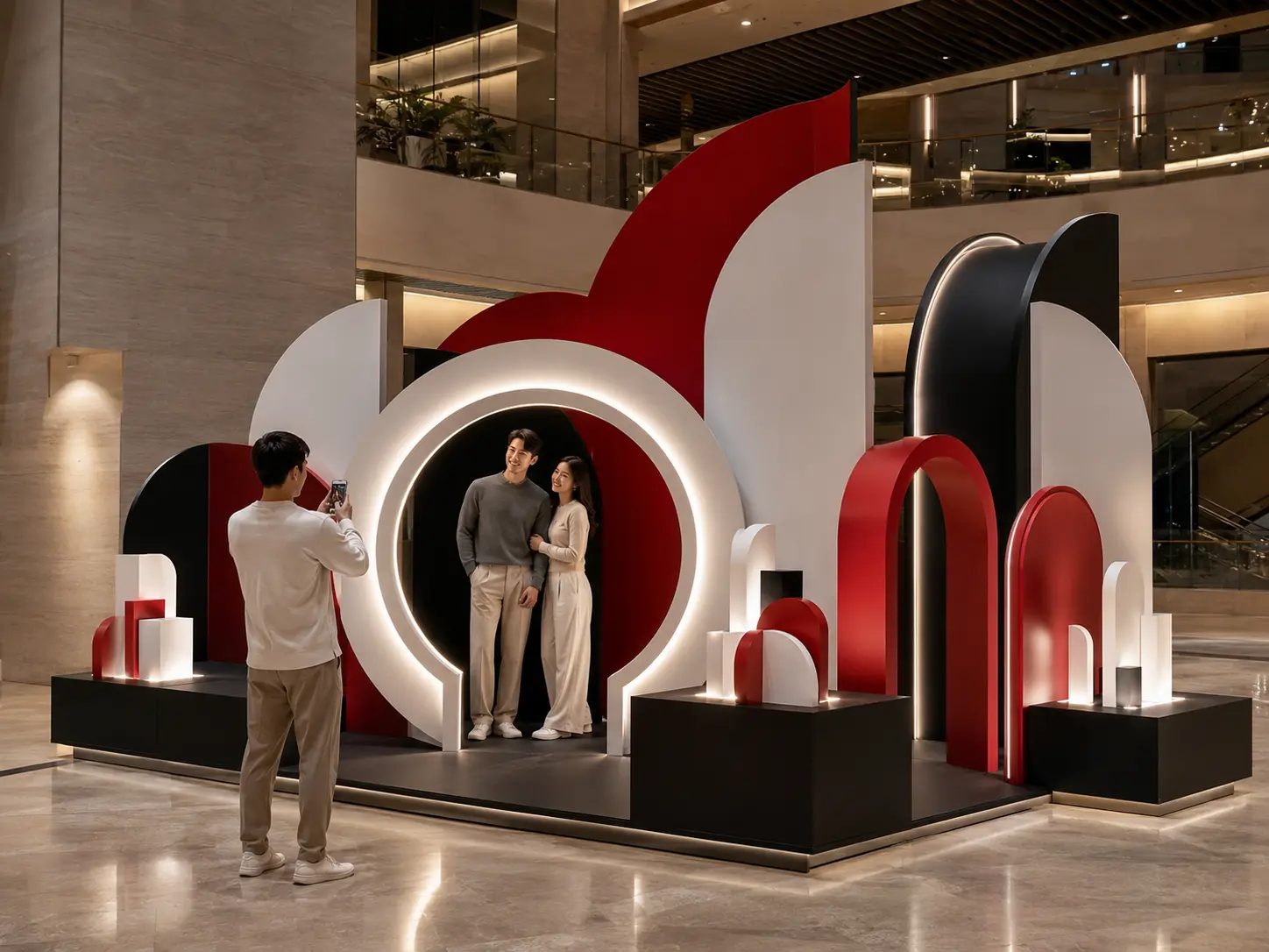 Activare vizuală premium cu decor modular într-un centru comercial