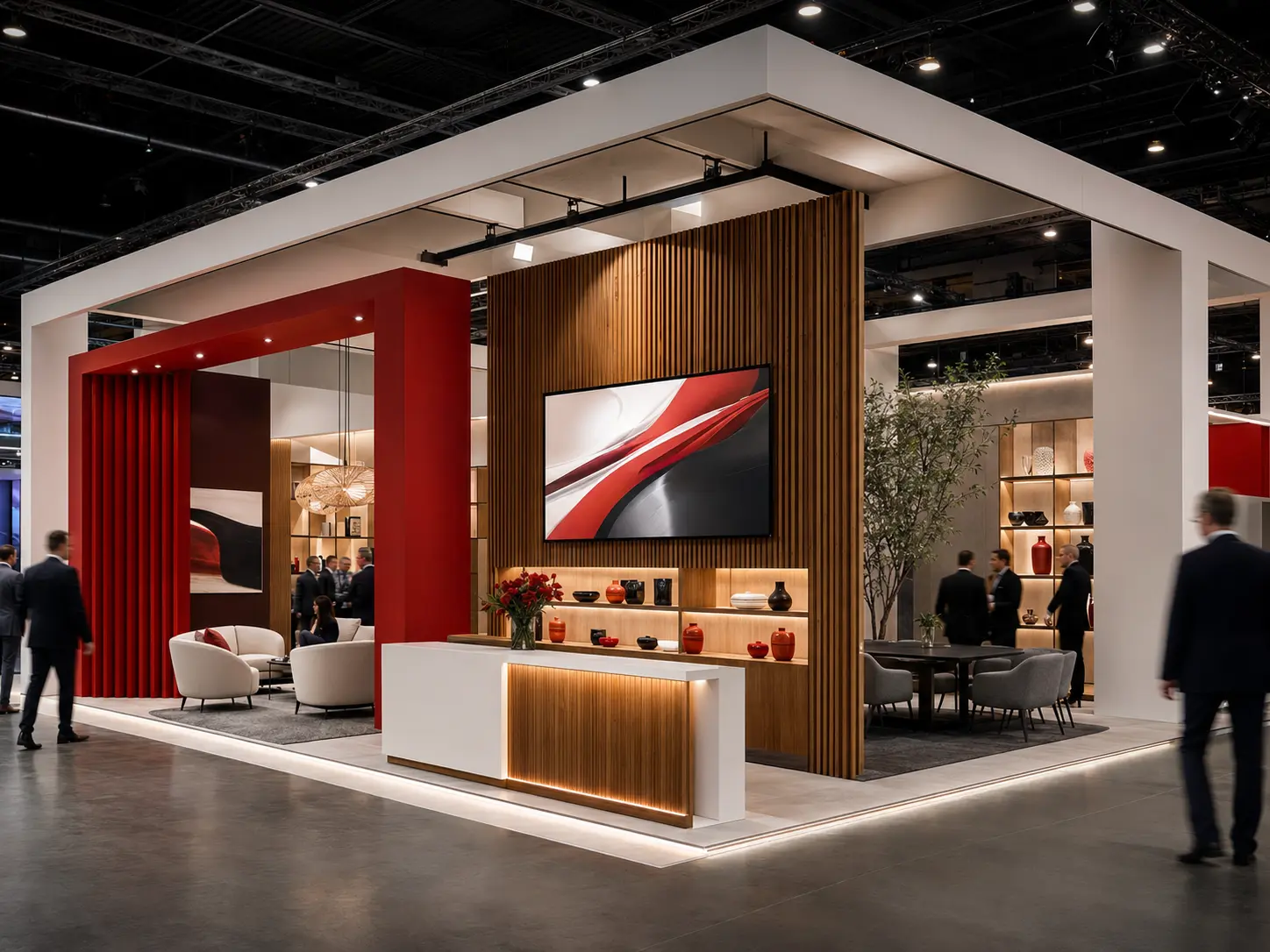 Stand expozițional premium cu mobilier și iluminare integrate