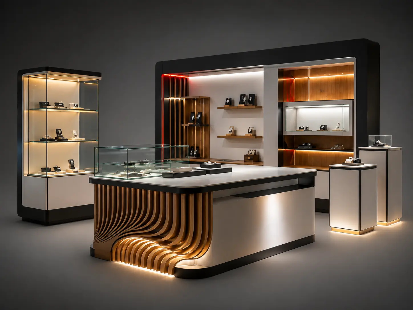 Insulă comercială premium cu mobilier și display-uri personalizate